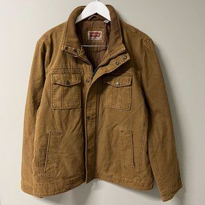 Levi's Men's Knit Collar Twill Trucker Khaki Jacket Size Large Lined